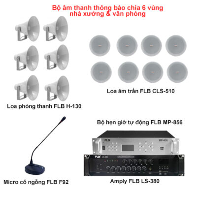 Bộ âm thanh thông báo chia 6 vùng nhà xưởng & văn phòng