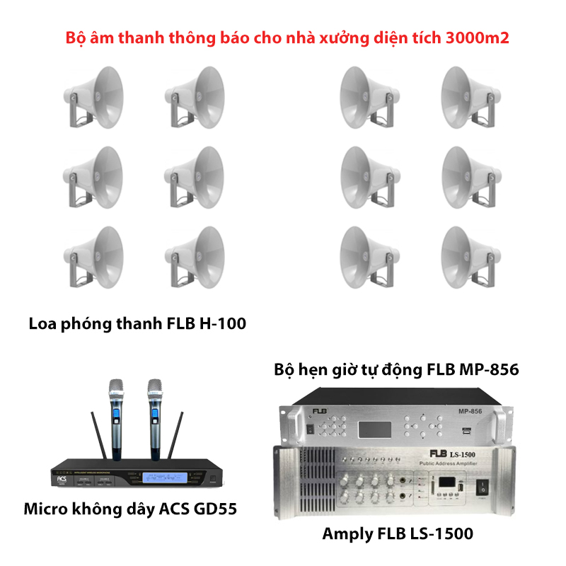 Bộ dàn âm thanh thông báo nhà xưởng diện tích 3000m2